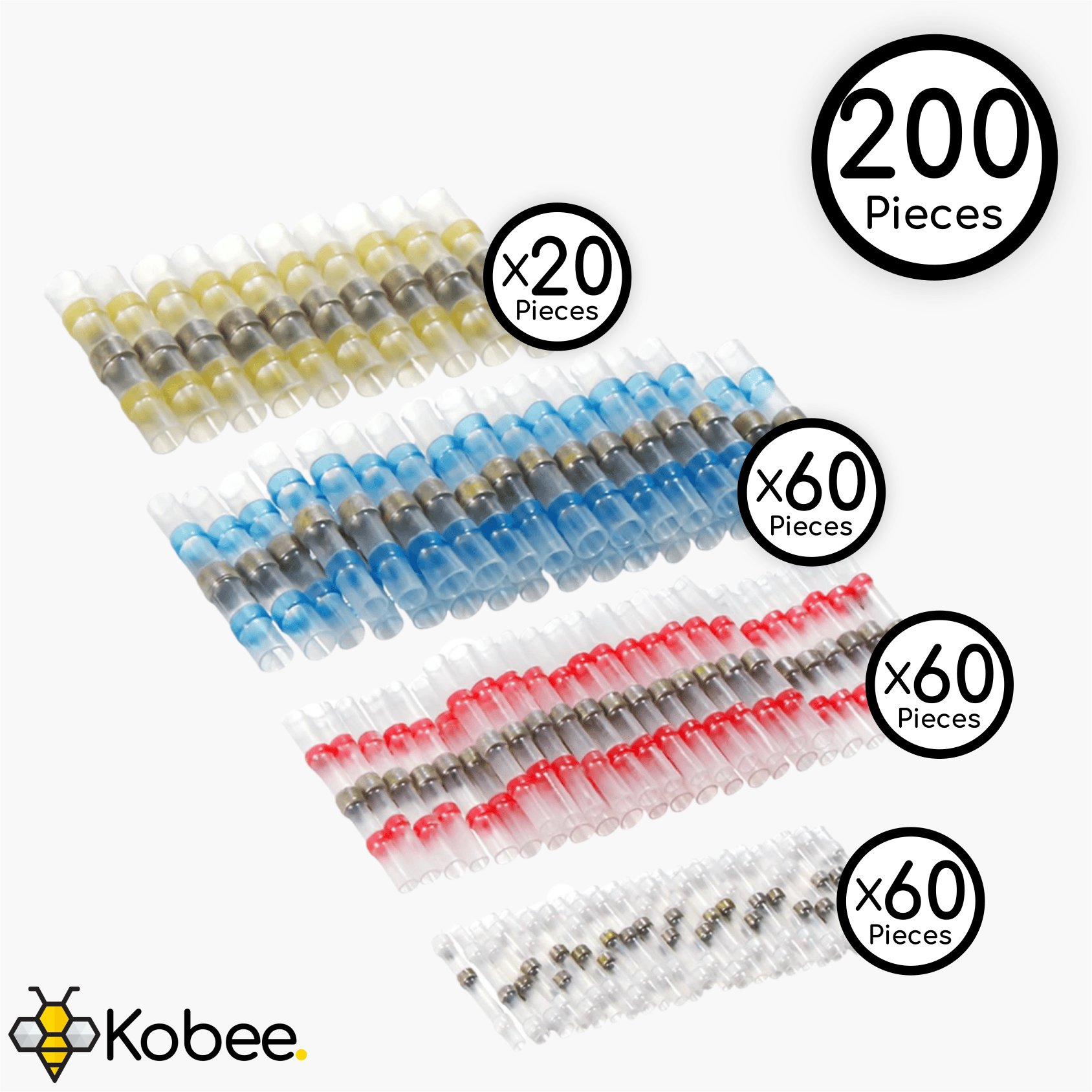 200 pack of colour-coded solder sleeve wire connectors in four wire sizes