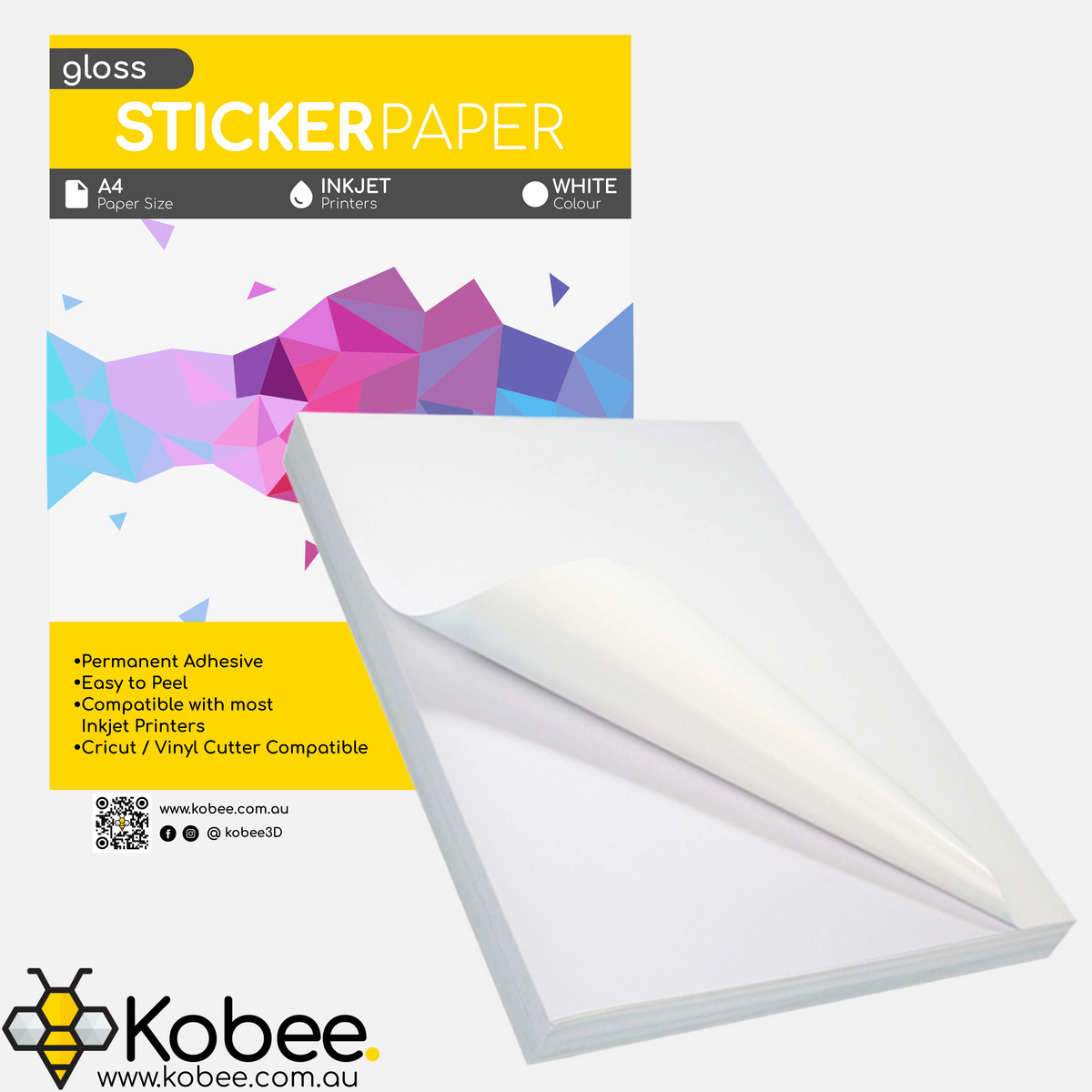 Glossy A4 inkjet and laser printable sticker paper for custom labels and decals