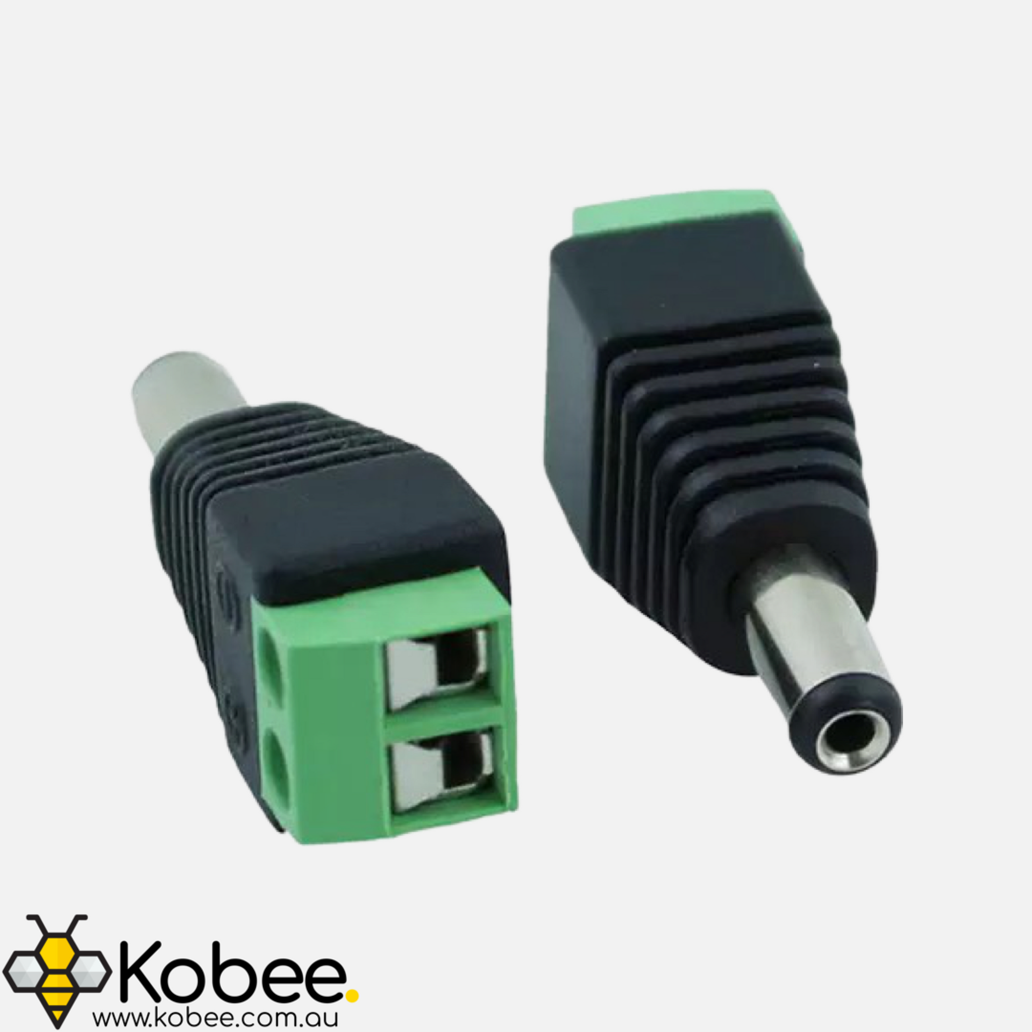 Male DC Power adapter - 2.1mm jack to screw terminal block — front view
