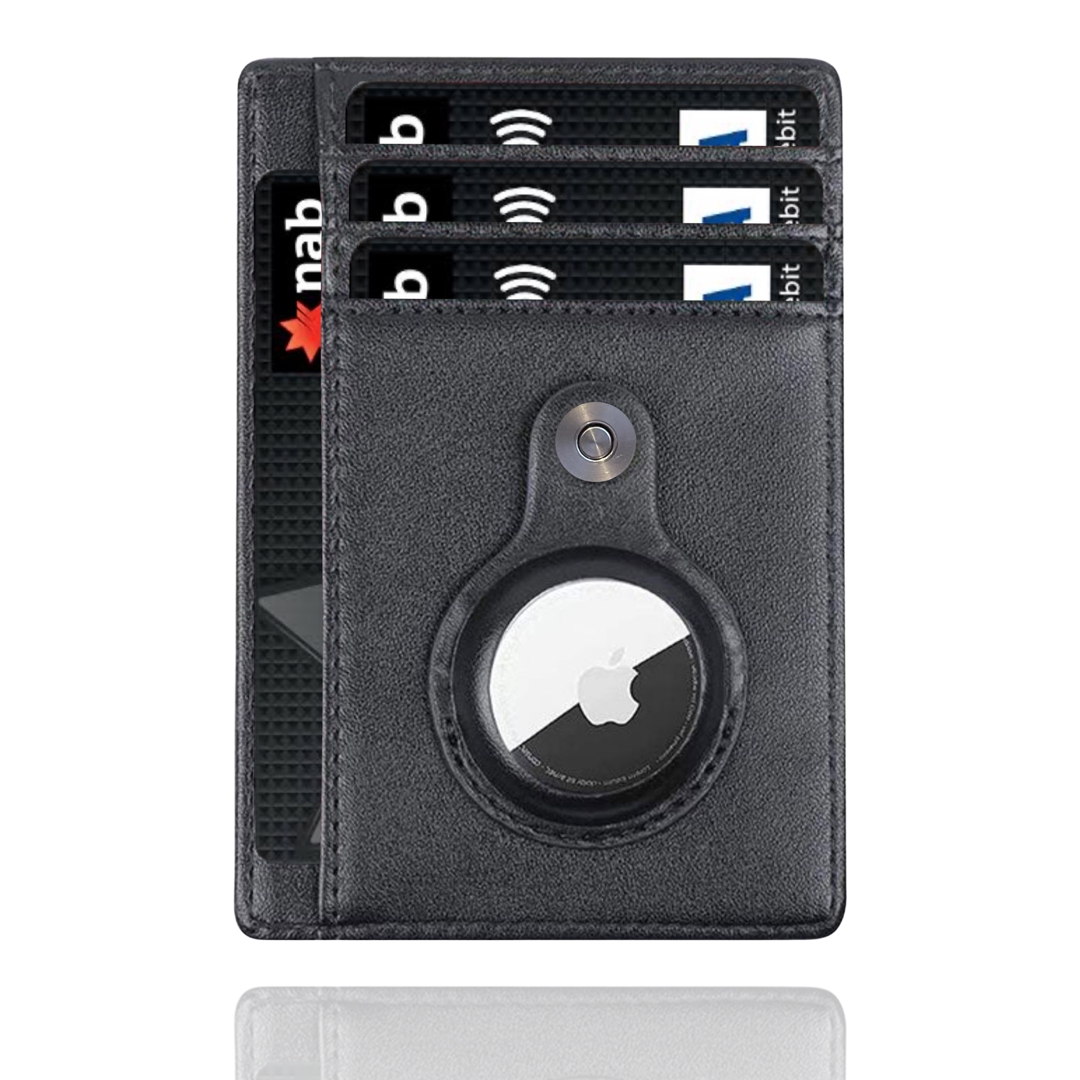 Unestie AirTag wallet front view showing its slim shape