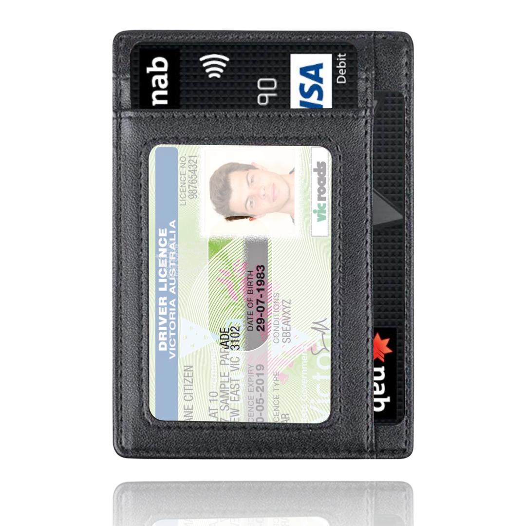 Unestie wallet rear view with the AirTag compartment visible